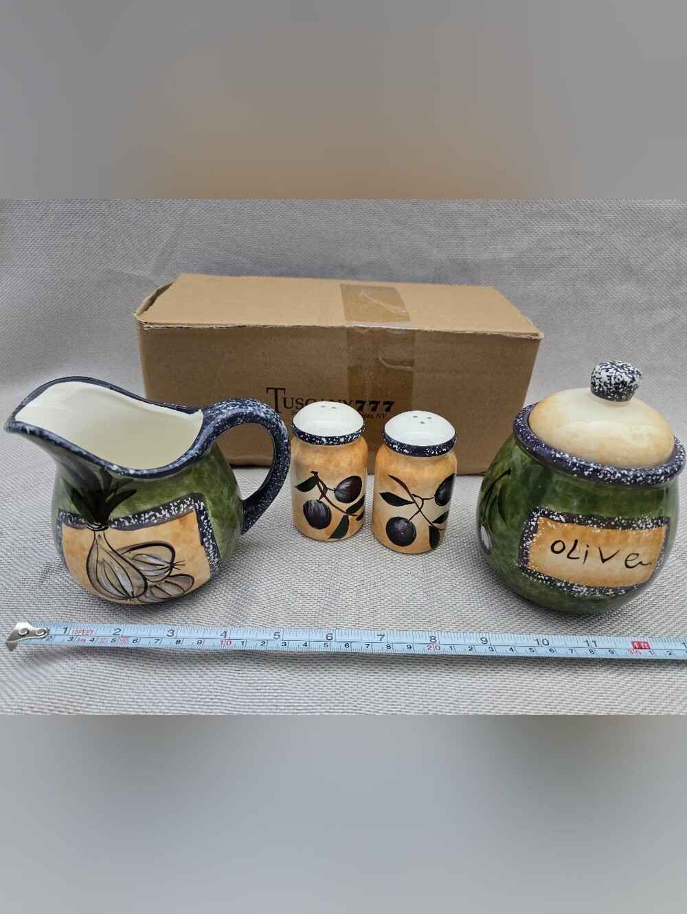 Vintage Deadstock  4 Piece Tuscany Casino Salt & Pepper, Cream & Sugar Jar Sets